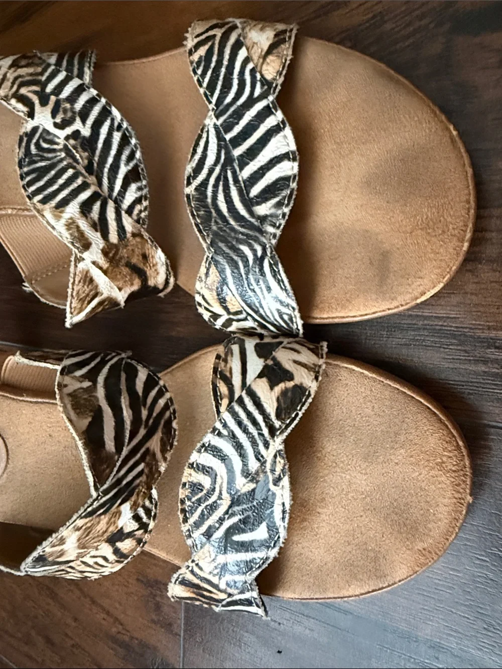 A2 By Aerosoles Animal-Print Heeled Slide Sandals in Black and Tan